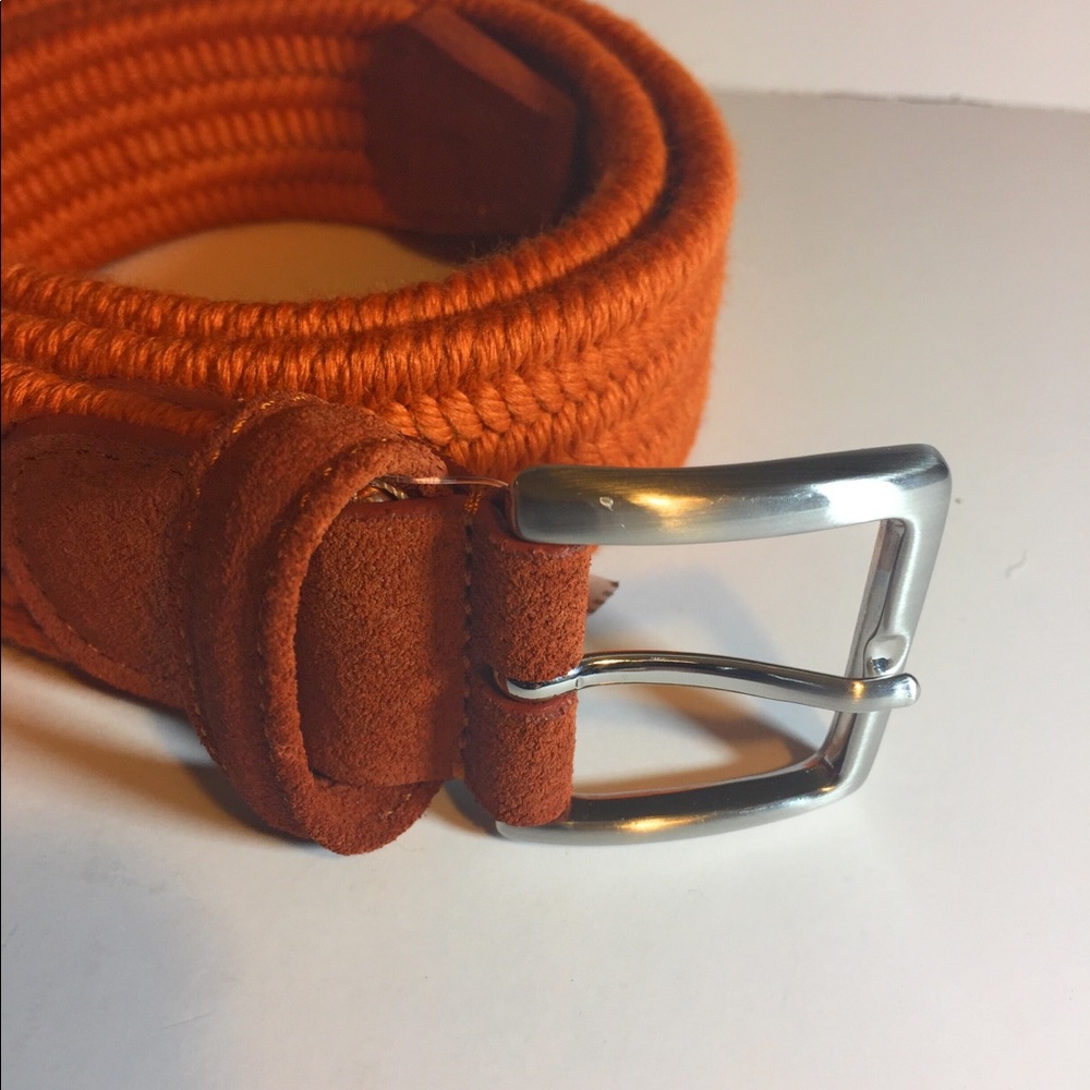 BARNEYS Orange Cotton Woven Belt w/ Suede Trim 34